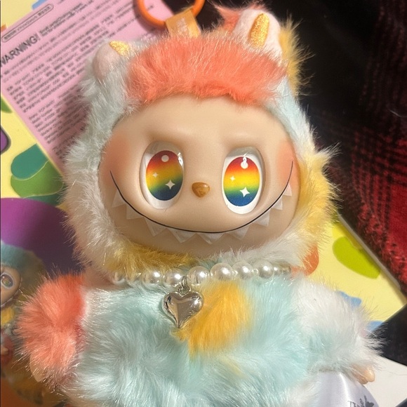 Rainbow-Eyed Plush Monster with Heart Necklace - Picture 3 of 3